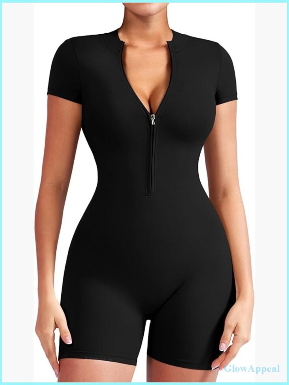 Short Sleeve Zip Up Jumpsuit Romper Bodysuit Bodycon One Piece Workout